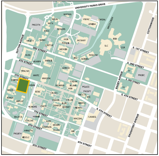 Map indicating location of 5th Street Garage