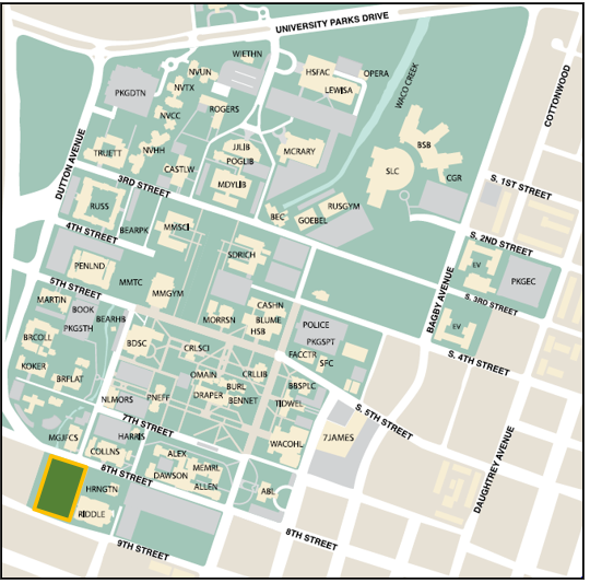 Map indicating location of 8th Street Garage